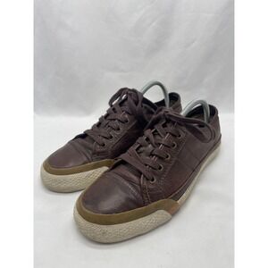 Frye Mens 8.5 Leather Sneaker Shoes Greene Low Lace Dark Brown Rubber 3481138-DB